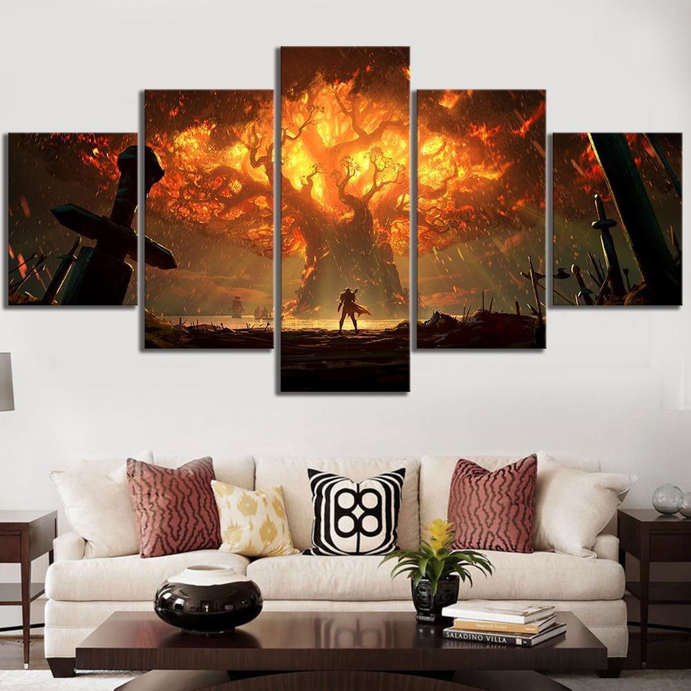 Sylvanas Burning Tree World of Warcraft Gaming - 5 Panel Canvas Art Wall Decor Sylvanas Burning Tree World of Warcraft Gaming - 5 Panel Canvas Art Wall Decor