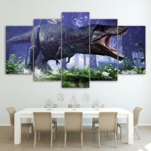 T-Rex Jurassic Dinosaur 2 - Movie 5 Panel Canvas Art Wall Decor