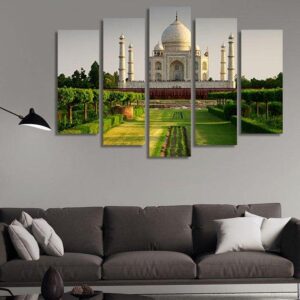 Taj Mahal Agra India - Nature 5 Panel Canvas Art Wall Decor