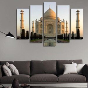 Taj Mahal At Dawn - Nature 5 Panel Canvas Art Wall Decor