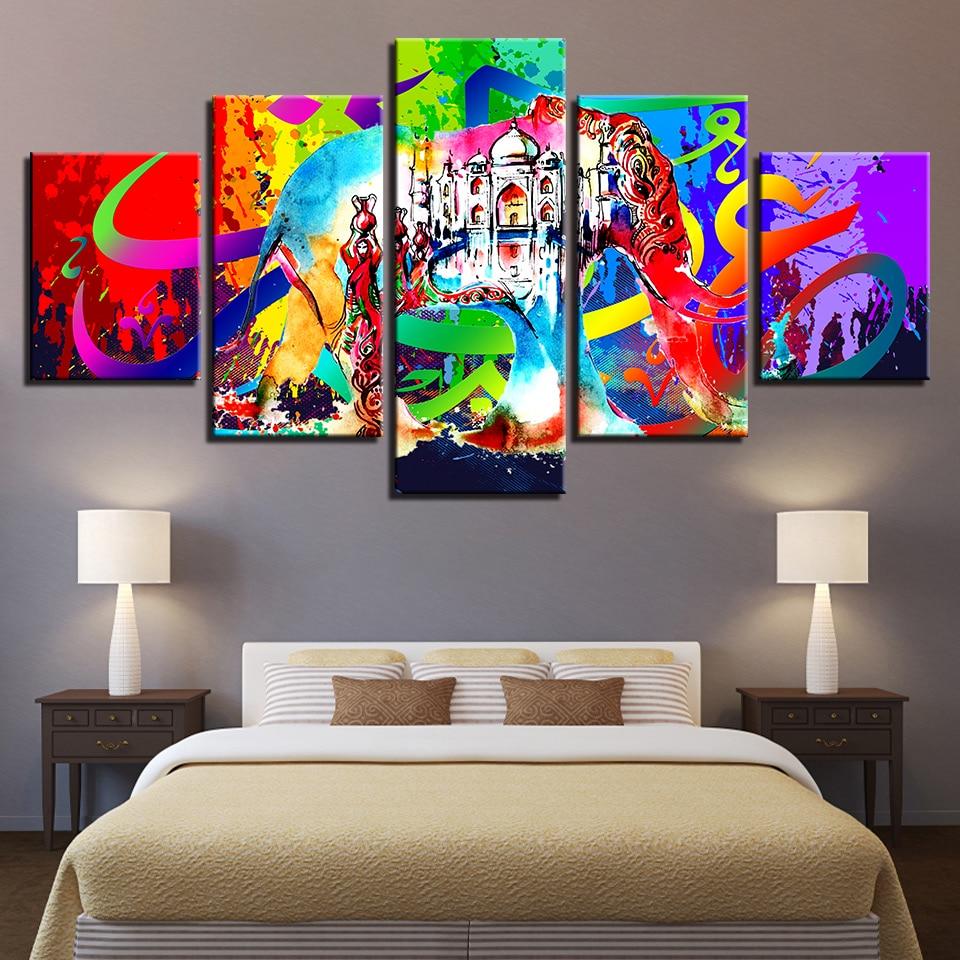 Taj Mahal Colorful - Abstract 5 Panel Canvas Art Wall Decor Taj Mahal Colorful - Abstract 5 Panel Canvas Art Wall Decor