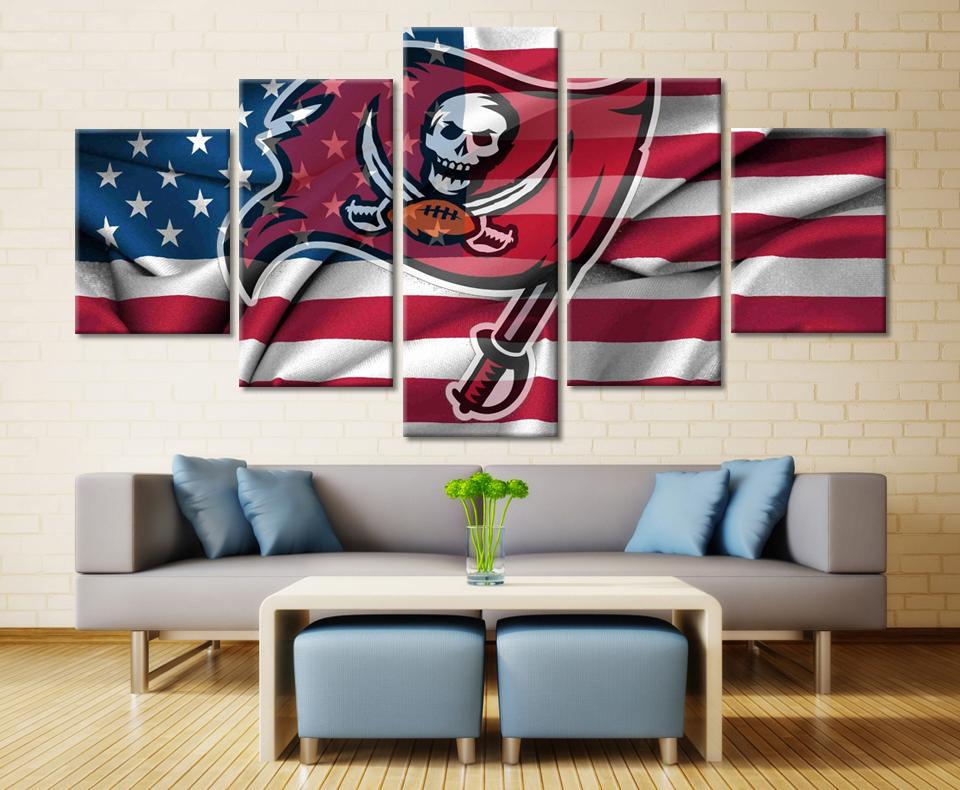 Tampa Bay Buccaneers Usa Flag - Abstract 5 Panel Canvas Art Wall Decor Tampa Bay Buccaneers Usa Flag - Abstract 5 Panel Canvas Art Wall Decor