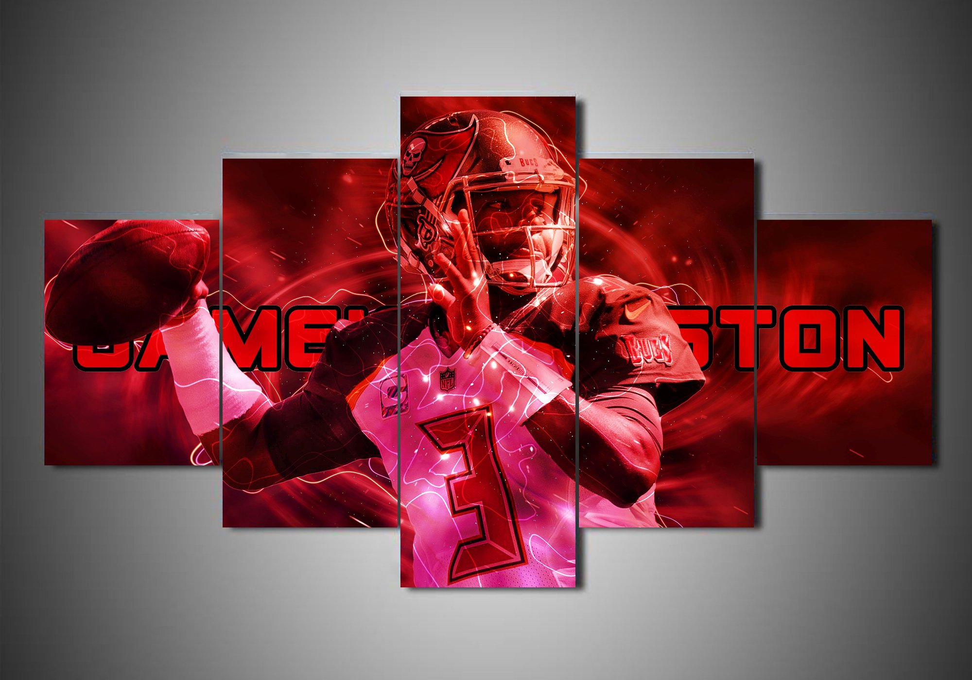 Tampa Bay Buccaneers - Jameis Winston - Sport 5 Panel Canvas Art Wall Decor Tampa Bay Buccaneers - Jameis Winston - Sport 5 Panel Canvas Art Wall Decor