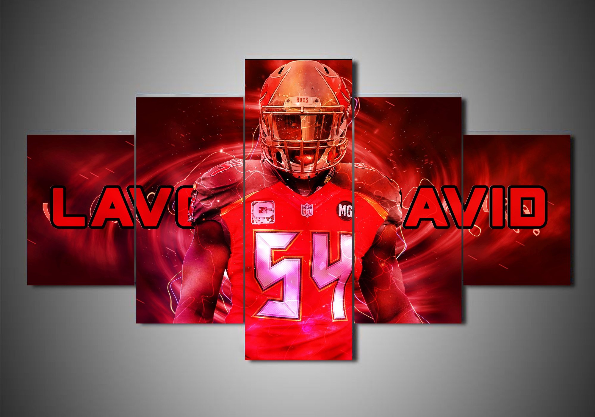Tampa Bay Buccaneers - Lavonte David - Sport 5 Panel Canvas Art Wall Decor Tampa Bay Buccaneers - Lavonte David - Sport 5 Panel Canvas Art Wall Decor
