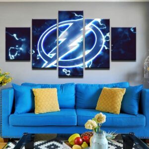 Tampa Bay Lightning Bolts Hockey - Sport 5 Panel Canvas Art Wall Decor