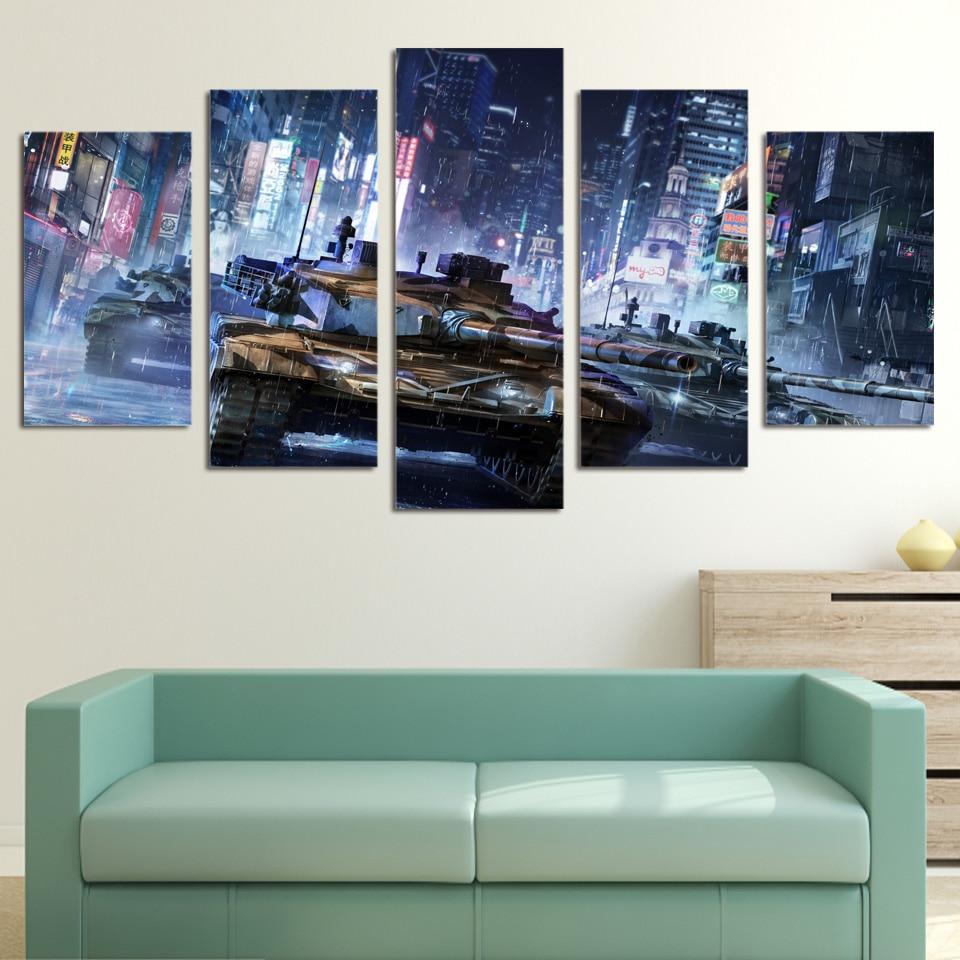 Tanks Warfare - Gaming 5 Panel Canvas Art Wall Decor Tanks Warfare - Gaming 5 Panel Canvas Art Wall Decor