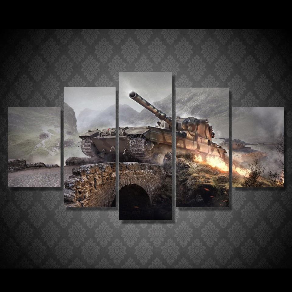 Tanks Wargaming - Gaming 5 Panel Canvas Art Wall Decor Tanks Wargaming - Gaming 5 Panel Canvas Art Wall Decor