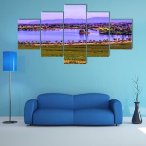 Tea Plantation With Lake In Thailand - Nature 5 Panel Canvas Art Wall Decor