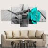 Teal Rose On Wood Deck - Nature 5 Panel Canvas Art Wall Decor