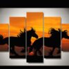 Team Of Horses Silhouette - Animal 5 Panel Canvas Art Wall Decor