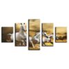 Team Of White Horses Running - Animal 5 Panel Canvas Art Wall Decor