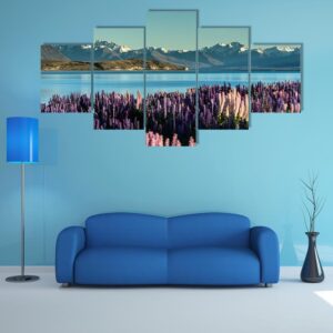 Tekapo Lake In New Zealand - Nature 5 Panel Canvas Art Wall Decor