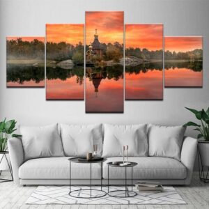 Temple Apostle Andrew Vuoksa River - Nature 5 Panel Canvas Art Wall Decor