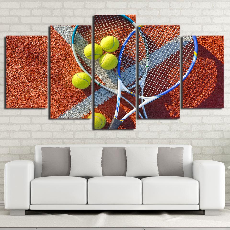 Tennis Racket Balls - Sport 5 Panel Canvas Art Wall Decor Tennis Racket Balls - Sport 5 Panel Canvas Art Wall Decor