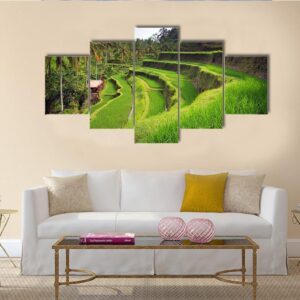 Terrace Rice Fields In Indonesia - Nature 5 Panel Canvas Art Wall Decor