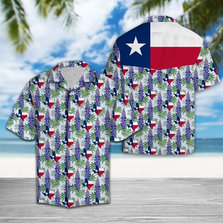 Texas Bluebonnet Flag Hawaiian Shirt Summer Button Up Texas Bluebonnet Flag Hawaiian Shirt Summer Button Up