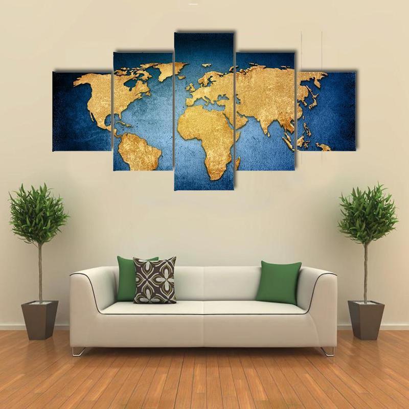 Textured World Map - Abstract 5 Panel Canvas Art Wall Decor Textured World Map - Abstract 5 Panel Canvas Art Wall Decor
