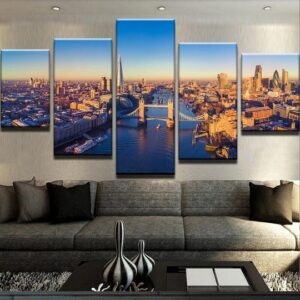 Thames London England - Nature 5 Panel Canvas Art Wall Decor