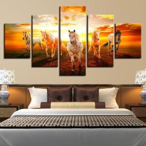 The 5 Horses - Animal 5 Panel Canvas Art Wall Decor