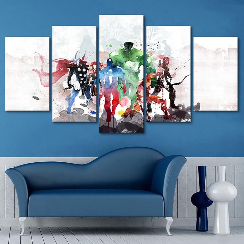 The Avengers Characters Picture Movie - 5 Panel Canvas Art Wall Decor The Avengers Characters Picture Movie - 5 Panel Canvas Art Wall Decor