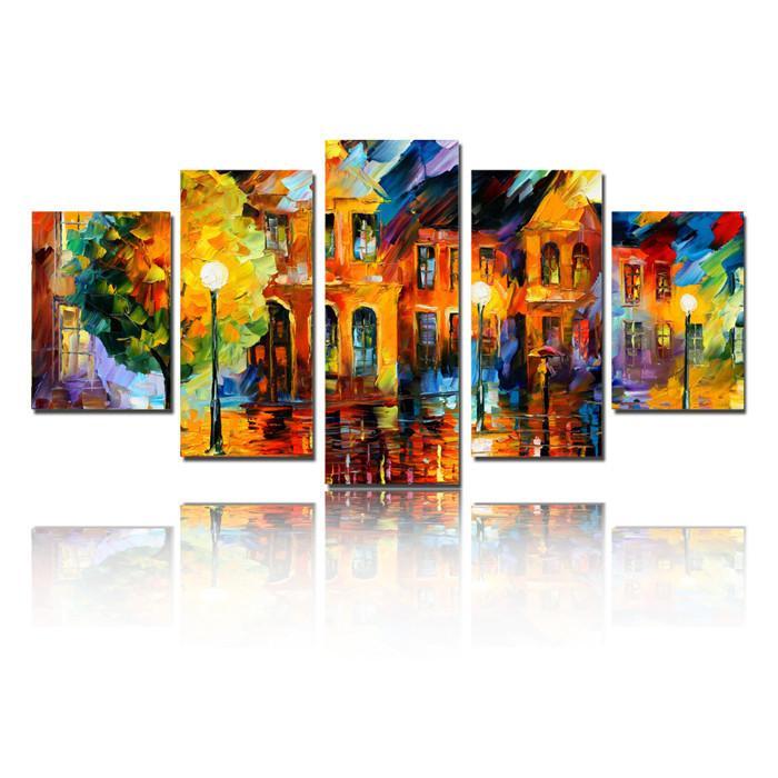 The Beautiful City By Afremov - Abstract 5 Panel Canvas Art Wall Decor The Beautiful City By Afremov - Abstract 5 Panel Canvas Art Wall Decor