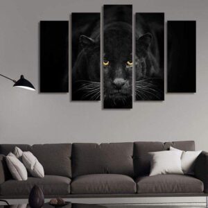 The Black Bear - Animal 5 Panel Canvas Art Wall Decor