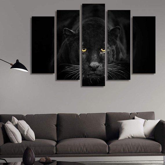 The Black Bear - Animal 5 Panel Canvas Art Wall Decor The Black Bear - Animal 5 Panel Canvas Art Wall Decor