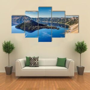 The Blue Jewel Of Oregon Deep Blue Lake - Nature 5 Panel Canvas Art Wall Decor
