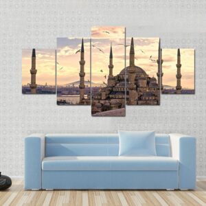The Blue Mosque In Istanbul - Nature 5 Panel Canvas Art Wall Decor