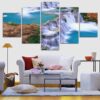 The Blue Waterfall With Lake And Rocks - Nature 5 Panel Canvas Art Wall Decor