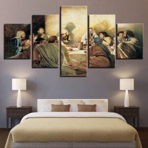 The Cacrament Of The Last Supper - Christianity 5 Panel Canvas Art Wall Decor