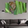 The Cats Eyes Are Behind The Leaf - Animal 5 Panel Canvas Art Wall Decor