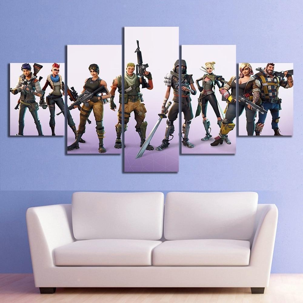 The Characters Fortnite Gaming - 5 Panel Canvas Art Wall Decor The Characters Fortnite Gaming - 5 Panel Canvas Art Wall Decor