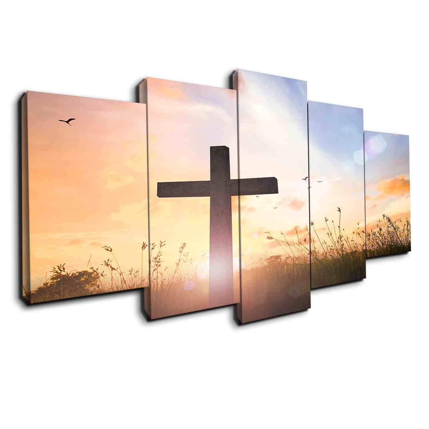 The Cross Shines Canvas - Religion 5 Panel Canvas Art Wall Decor The Cross Shines Canvas - Religion 5 Panel Canvas Art Wall Decor