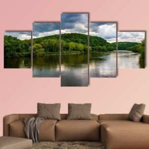 The Delaware River Seen From A Bridge In Belvidere - Nature 5 Panel Canvas Art Wall Decor