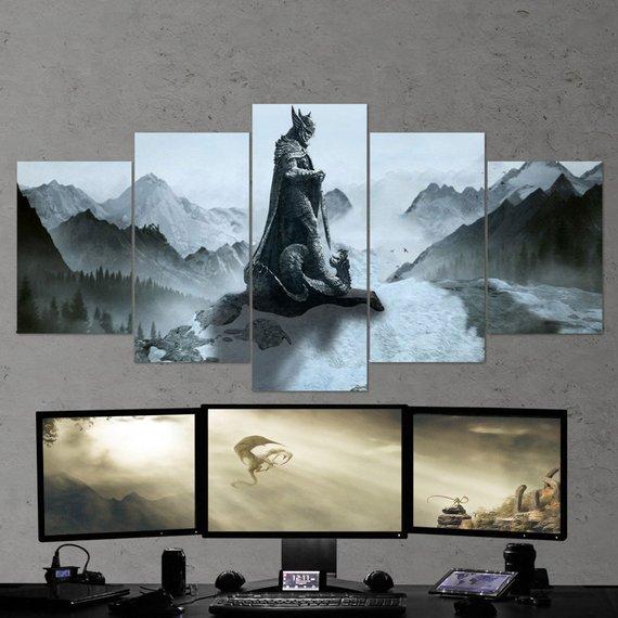 The Elder Scrolls Skyrim Dragon Viking 02 - Gaming 5 Panel Canvas Art Wall Decor The Elder Scrolls Skyrim Dragon Viking 02 - Gaming 5 Panel Canvas Art Wall Decor