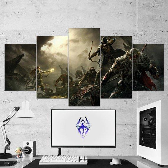 The Elder Scrolls Skyrim Dragon Viking - Gaming 5 Panel Canvas Art Wall Decor The Elder Scrolls Skyrim Dragon Viking - Gaming 5 Panel Canvas Art Wall Decor