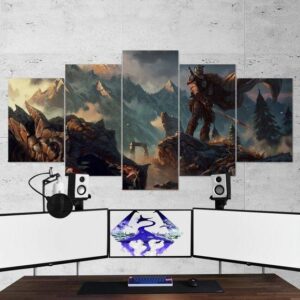 The Elder Scrolls Skyrim Viking Dragon Fantasy 03 - Gaming 5 Panel Canvas Art Wall Decor