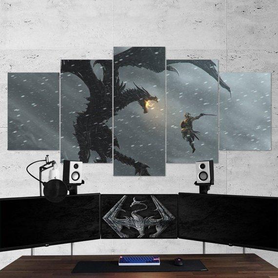 The Elder Scrolls Skyrim Viking - Gaming 5 Panel Canvas Art Wall Decor The Elder Scrolls Skyrim Viking - Gaming 5 Panel Canvas Art Wall Decor