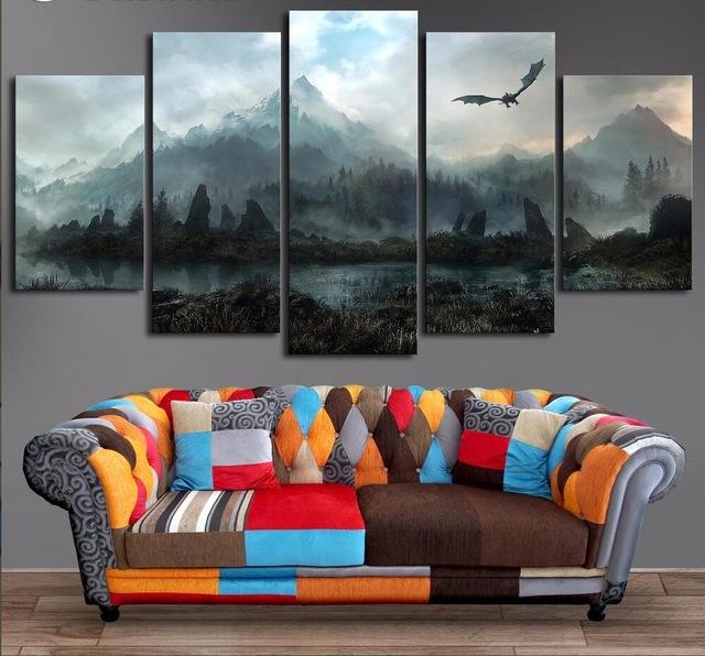 The Elder Scrolls Skyrim - Gaming 5 Panel Canvas Art Wall Decor The Elder Scrolls Skyrim - Gaming 5 Panel Canvas Art Wall Decor