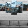 The Elder Scrolls V Skyrim Dragon Battle Gaming - 5 Panel Canvas Art Wall Decor