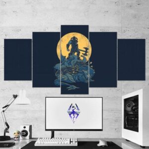 The Elders Scrolls V Skyrim Minimalism Viking 02 - Gaming 5 Panel Canvas Art Wall Decor