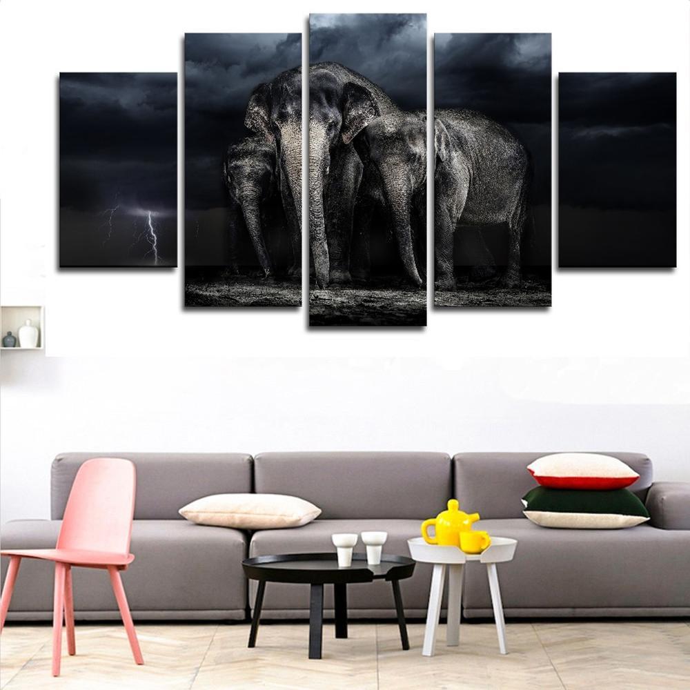 The Elephant Of The Lightning Clouds - Animal 5 Panel Canvas Art Wall Decor The Elephant Of The Lightning Clouds - Animal 5 Panel Canvas Art Wall Decor
