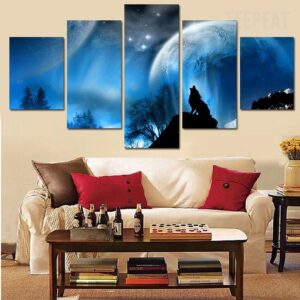 The Enchanting Wolf - Animal 5 Panel Canvas Art Wall Decor