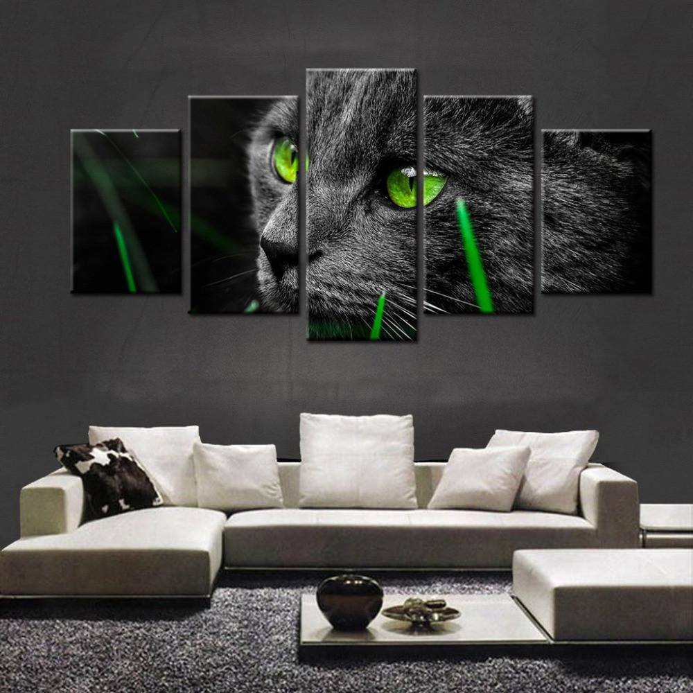 The Eyes Of A Black Cat - Animal 5 Panel Canvas Art Wall Decor The Eyes Of A Black Cat - Animal 5 Panel Canvas Art Wall Decor