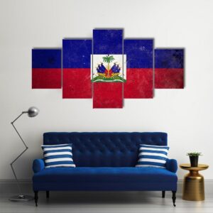 The Flag Of Haiti - Abstract 5 Panel Canvas Art Wall Decor