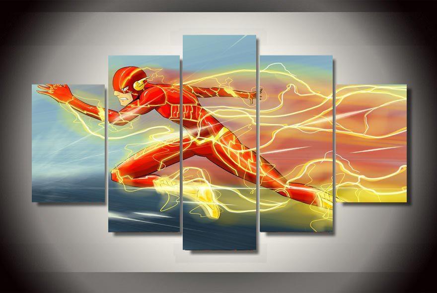 The Flash Running Painting Movie - 5 Panel Canvas Art Wall Decor The Flash Running Painting Movie - 5 Panel Canvas Art Wall Decor