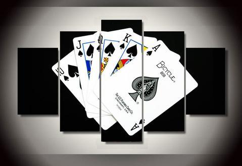 The Flush Hand In Poker - Abstract 5 Panel Canvas Art Wall Decor The Flush Hand In Poker - Abstract 5 Panel Canvas Art Wall Decor