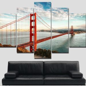 The Golden Gate Bridge - Nature 5 Panel Canvas Art Wall Decor