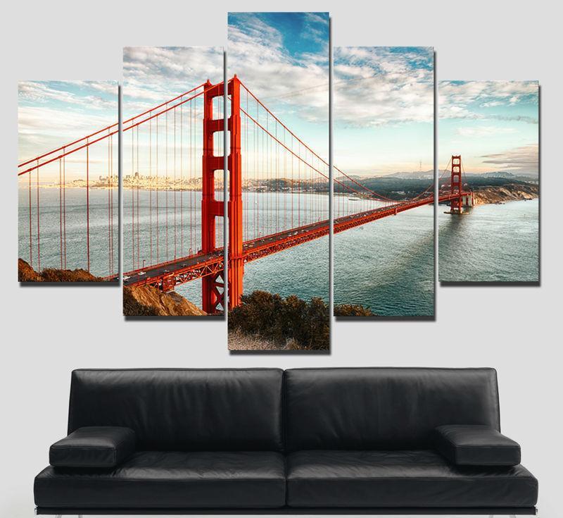 The Golden Gate Bridge - Nature 5 Panel Canvas Art Wall Decor The Golden Gate Bridge - Nature 5 Panel Canvas Art Wall Decor